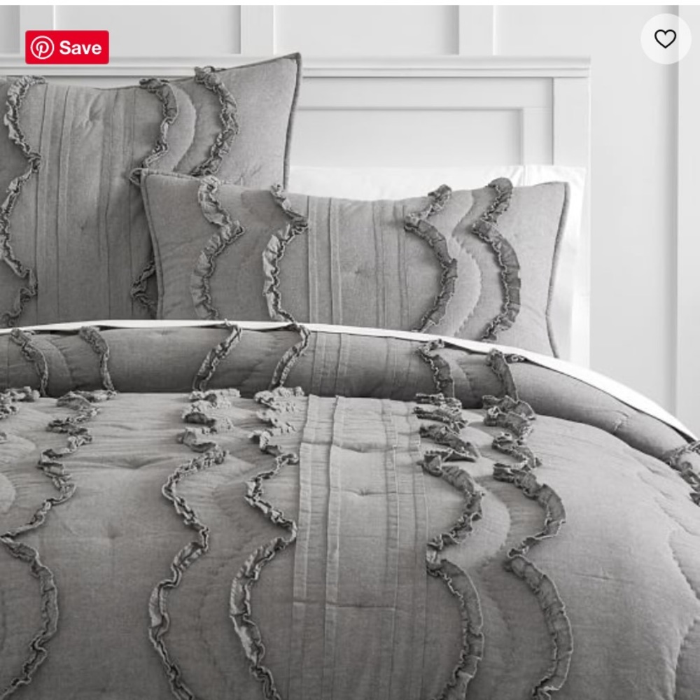 PB Teen Chambray Ruffle Quilt/Comforter & Shams
